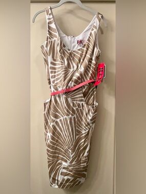 R&K Women’s Khaki & White Printed Dress with Pink Belt